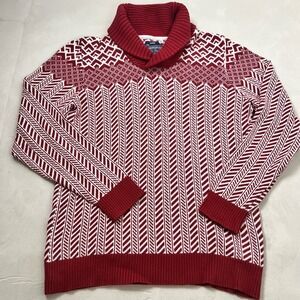 American Rag Sweater Mens Size Large Red Ivory Shawl Collar 100% Cotton Pullover